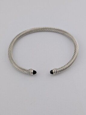 David Yurman Sterling Silver Cable Classics Onyx Diamond Cuff Bracelet